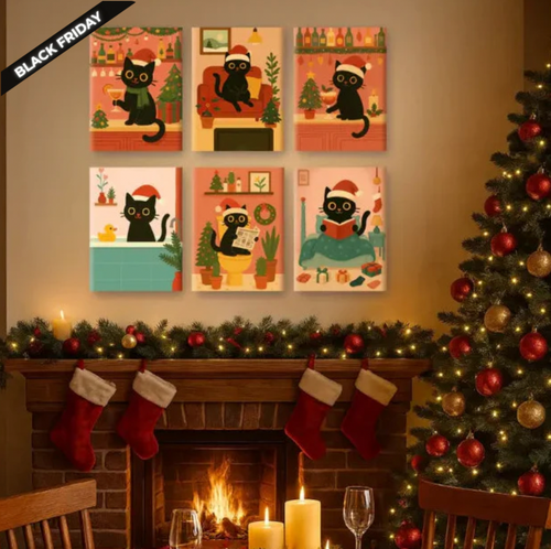 6-Piece Paint-by-Numbers Set – “Christmas Cat” 🐱🎄