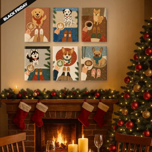 6-Piece Paint-by-Numbers Set – “Dogs & Christmas” 🐶🎄