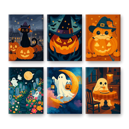 6-Piece Paint-by-Numbers Set – “Halloween Pumpkin” 🎃