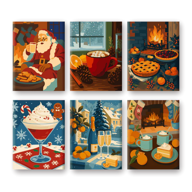 6-teiliges Malen-nach-Zahlen-Set „Gemütlicher Winterabend“