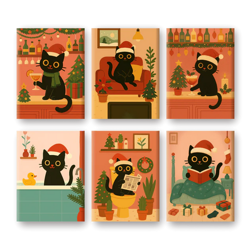 6-Piece Paint-by-Numbers Set – “Christmas Cat” 🐱🎄