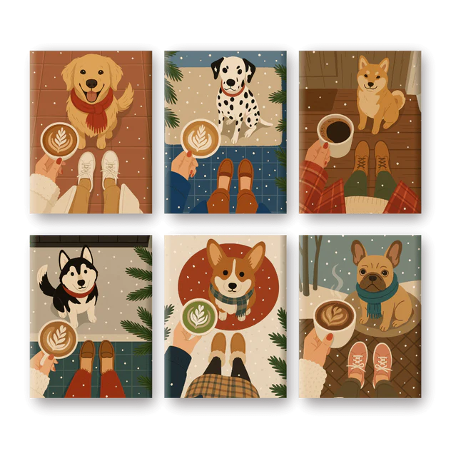 6-teiliges Malen-nach-Zahlen-Set „Hunde & Weihnachten“ 🐶🎄